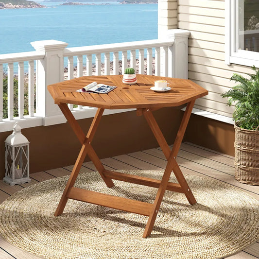 35.5" Octagon Solid Wood Patio Dining Table with Umbrella Hole