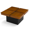 Square Floating Coffee Table with 4-Section Storage, Walnut & Black