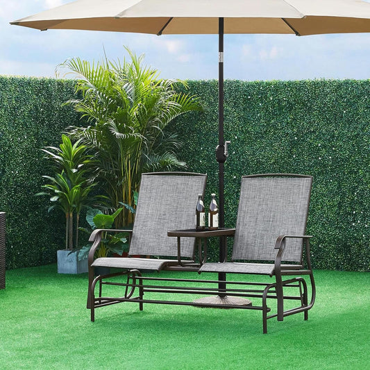 Two-Seat Outdoor Glider Bench with Center Table