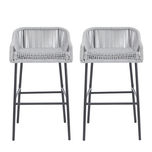La Push Outdoor Rope Bar Stool — Set of 2, Light Gray