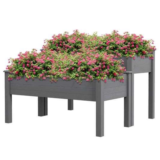 Gray 2-Tier Elevated Wooden Planter Box with Legs