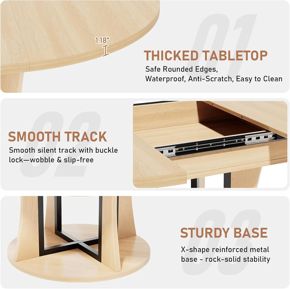Natural Oak Extendable Round Dining Table Furniture-3
