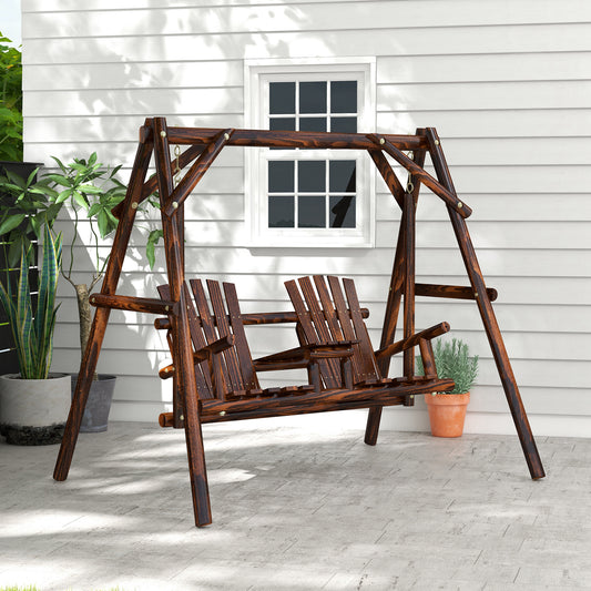 Adirondack Swing Chair, 2-Seat Freestanding Solid Wood, Outdoor