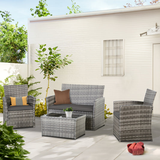 Coastal Rattan 4-Piece Conversation Bistro Set with Glass Table