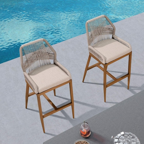 Counter-Height Rattan Bar Stools, Set of 4