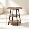 Rustic Brown 3-Tier Metal Side Table with Open Shelves