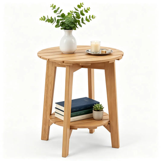 2-Tier Eucalyptus Side Table with Storage Shelf