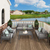 Aluminum Patio Furniture Set Seven Seat Outdoor Conversation Grey Cushions