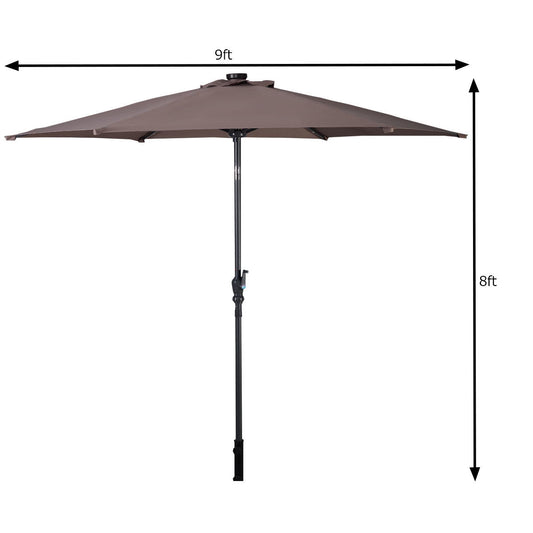 9ft Solar LED Tilt Market Umbrella with Crank – Tan