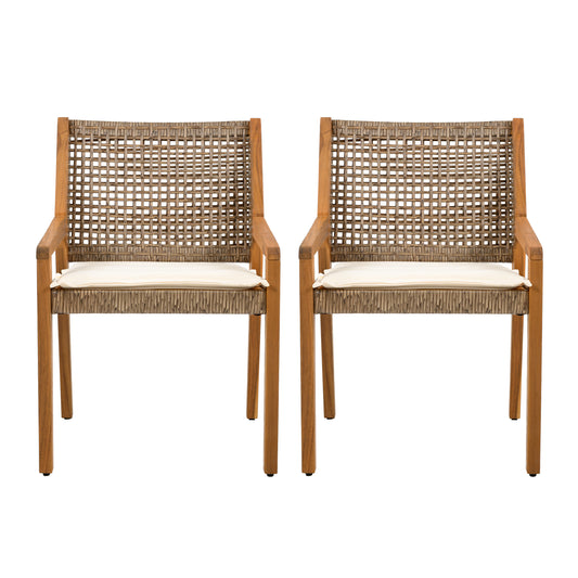 Acacia & Wicker Outdoor Dining Chairs — Set of 4