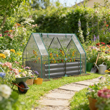 2-in-1 Raised Planter with Roll-Up Greenhouse Cover