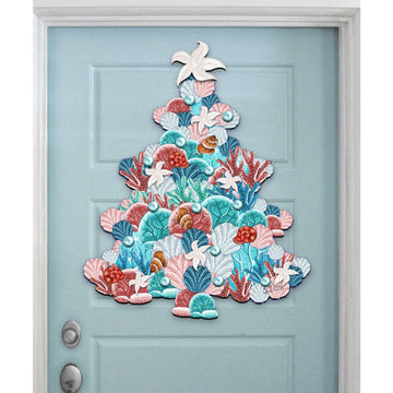 Coastal Tree Door Hanger, Handcrafted Wood Holiday Wall Decor
