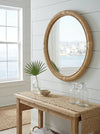 Round Woven Rattan Accent Wall Mirror, Brown, 31.9 in