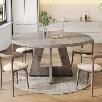 Round 47-Inch Dining Table with Grey Pedestal, Seats 4–6
