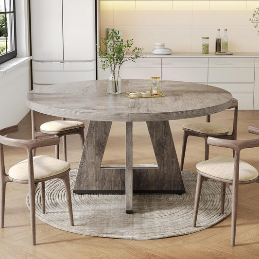 Round 47-Inch Dining Table with Grey Pedestal, Seats 4–6