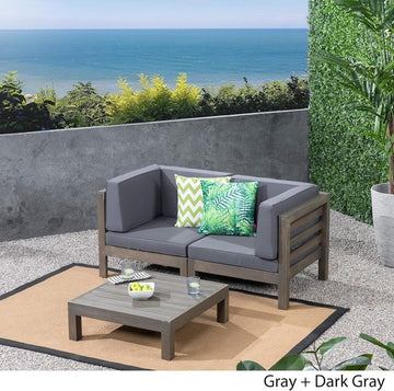 3-Piece Acacia Wood Loveseat Set with Coffee Table