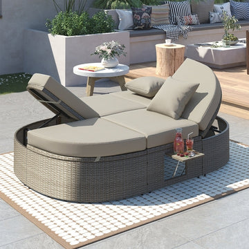 Adjustable Outdoor Rattan Daybed for Two, Gray or Beige