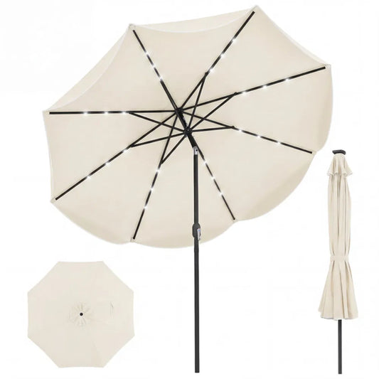 10 Ft Solar Powered Patio Umbrella with 24 LED Lights