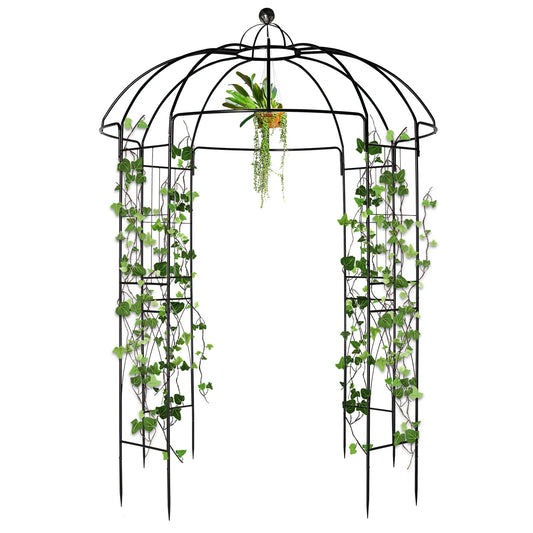 Wrought Iron Garden Arch Gazebo, Black