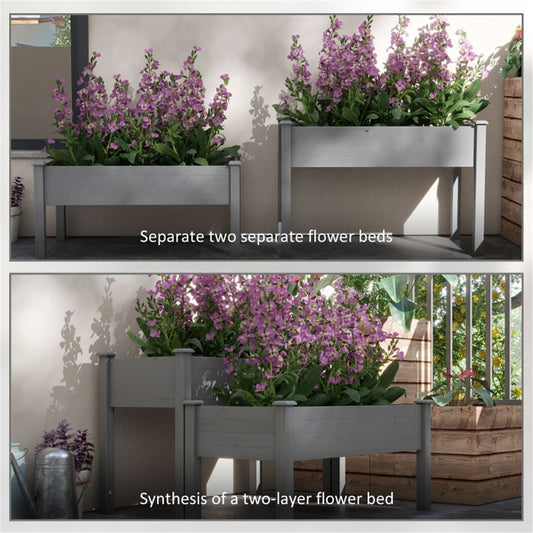 Gray 2-Tier Elevated Wooden Planter Box with Legs