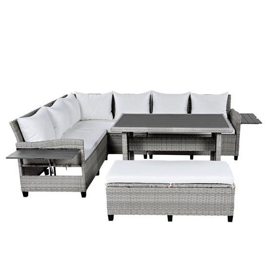Rattan L-Shaped Patio Sectional — 5-piece outdoor wicker sectional sofa set with cushions