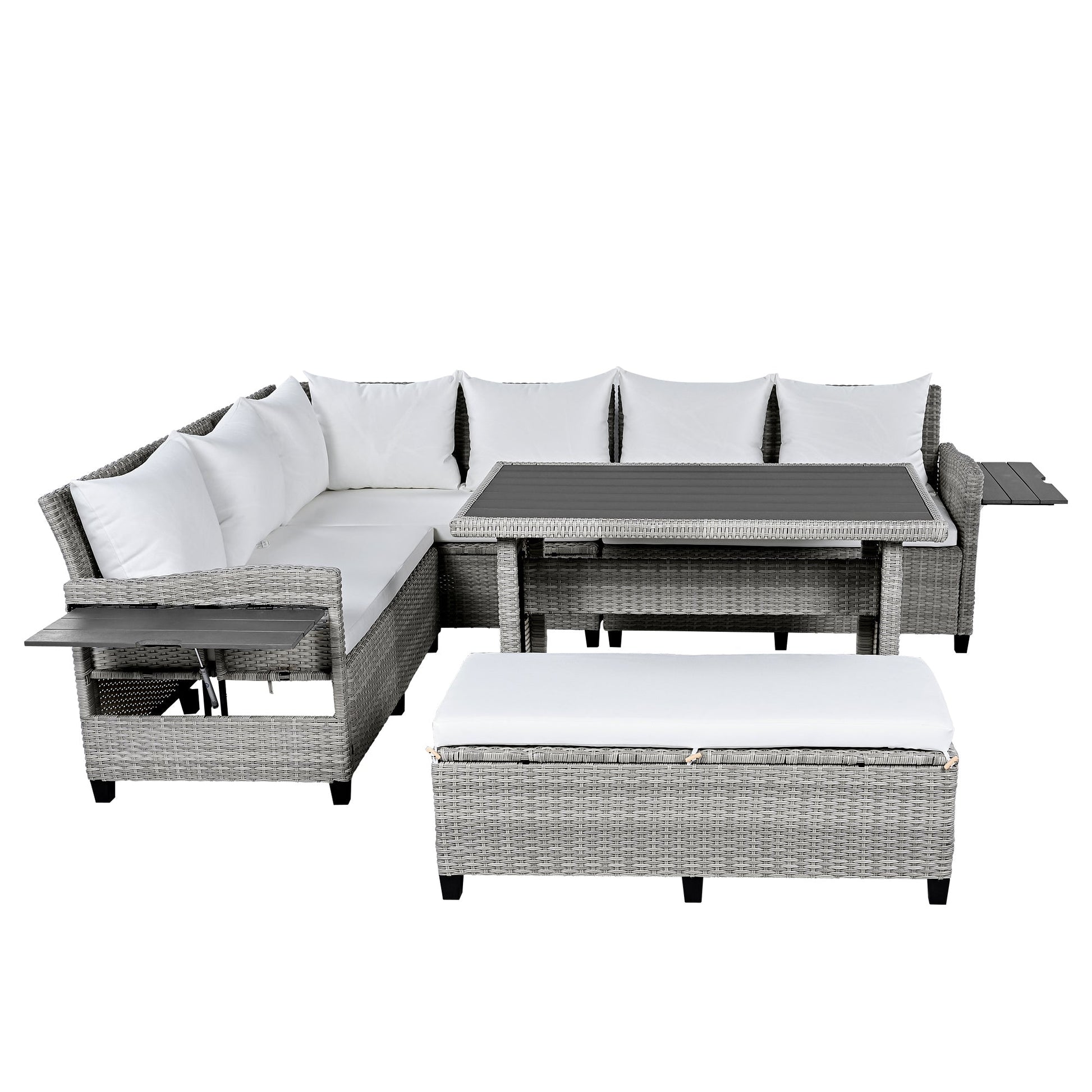 Rattan L-Shaped Patio Sectional — 5-piece outdoor wicker sectional sofa set with cushions