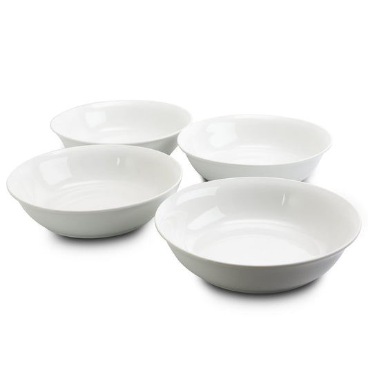 Wide 8.75 in. Stoneware Dinner and Serving Bowls in White, Set of 4