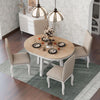 Farmhouse Round Extendable Dining Set, Oak Finish, Upholstered Chairs