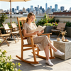 Solid Acacia Wood Outdoor Rocking Chair with Slatted Back