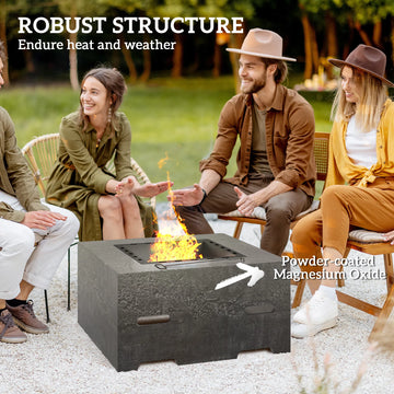 Charcoal Grey Stone-Texture Wood-Burning Fire Pit