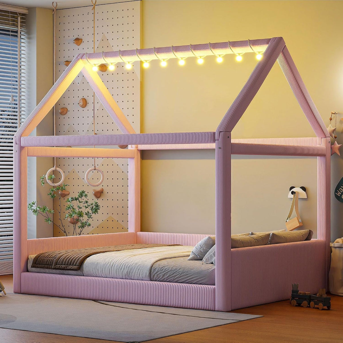 Full Sized House Shaped Corduroy Daybed Powder Pink-2