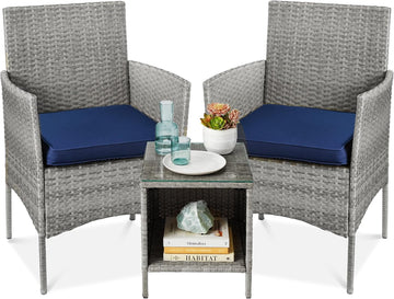 Coastal Wicker Bistro Set — 3 Piece, Navy & Gray