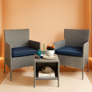 3-Piece Outdoor Wicker Bistro Set, Gray and Navy