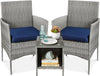 3-Piece Outdoor Wicker Bistro Set, Gray & Navy