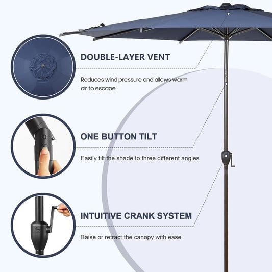 9 Ft Lyon Outdoor Patio Umbrella in Dark Blue