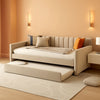Full Sized Velvet Beige Upholstered Daybed Trundle-0