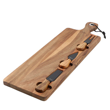Gibson Elite Gracious Dining 4 Piece Acacia Wood Charcuterie Board With Cheese Knives in Brown