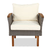 9-Piece Rattan & Acacia Patio Furniture Set — Beige Cushions