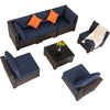 7-Piece Wicker Rattan Sectional Sofa Set with Glass Table