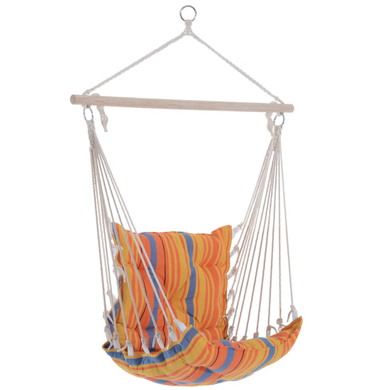Cotton Rope Hammock Chair with Padded Seat & Wooden Bar — Orange