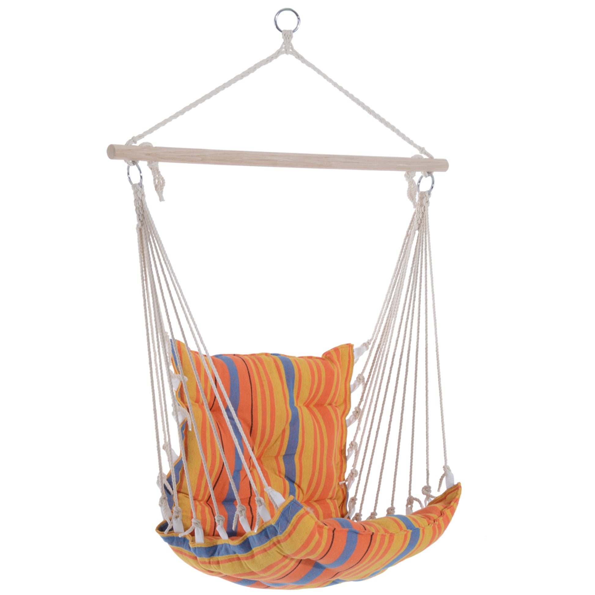 Cotton Rope Hammock Chair with Padded Seat & Wooden Bar — Orange