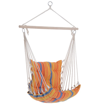 Cotton Rope Hammock Chair with Padded Seat & Wooden Bar — Orange