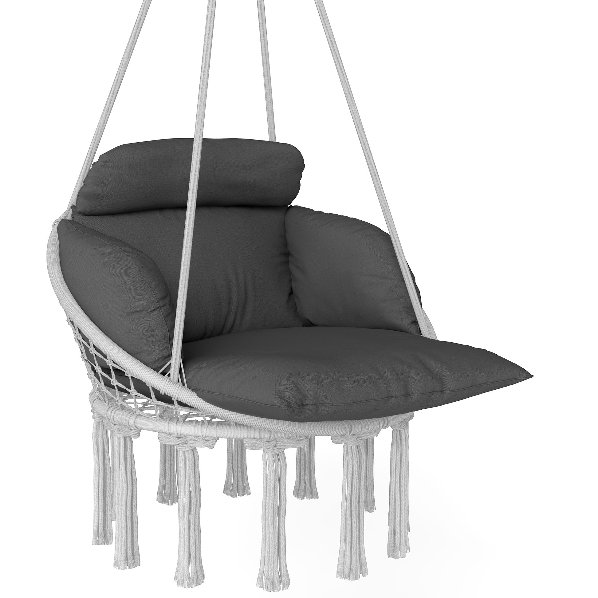 Boho Hanging Hammock Chair with Cushion — Cotton Rope, Dark Grey