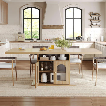 63-Inch Light Oak Farmhouse Dining Table for 4–6