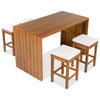 Acacia Wood Outdoor Bar Set — 5 Piece with Cushioned Stools