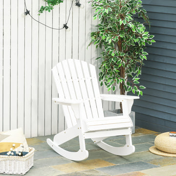 Wooden Adirondack Rocking Chair — White, Fanned Back