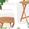 Patio Bistro Set With Wood Table And Navy Cushioned Chairs
