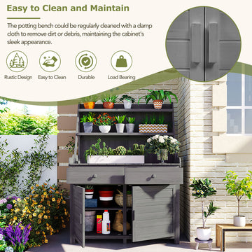 Garden Potting Bench with Storage — Gray