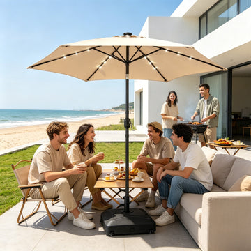 9 ft Solar LED Patio Umbrella with Tilt and Crank
