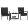 3-Piece PE Wicker Bistro Set with 2-Tier Glass Side Table, Black